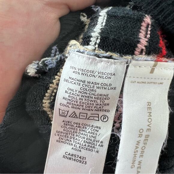 Ann Taylor Knit Striped Sweater Black Bishop Sleeve - Picture 7 of 7